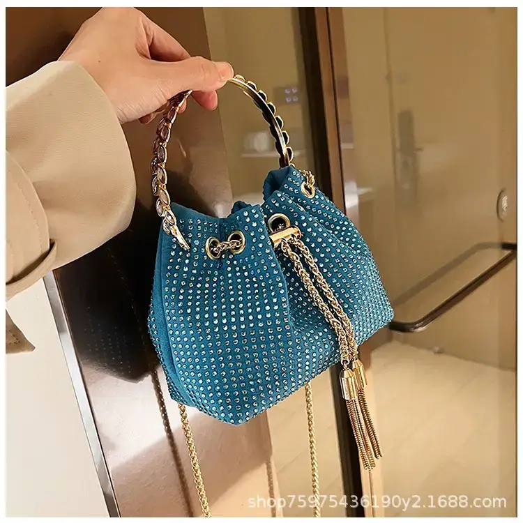 Pink Knitted Chain Bucket Bag for Women — feature 34