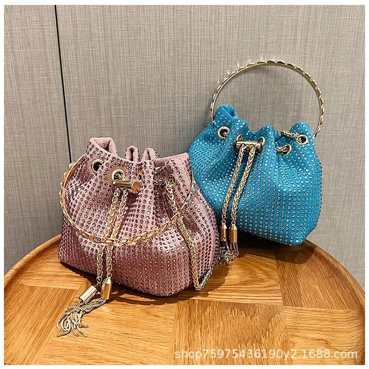 Pink Knitted Chain Bucket Bag for Women — feature 35