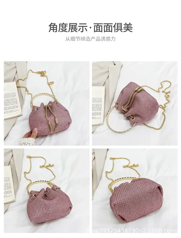 Pink Knitted Chain Bucket Bag for Women — feature 5