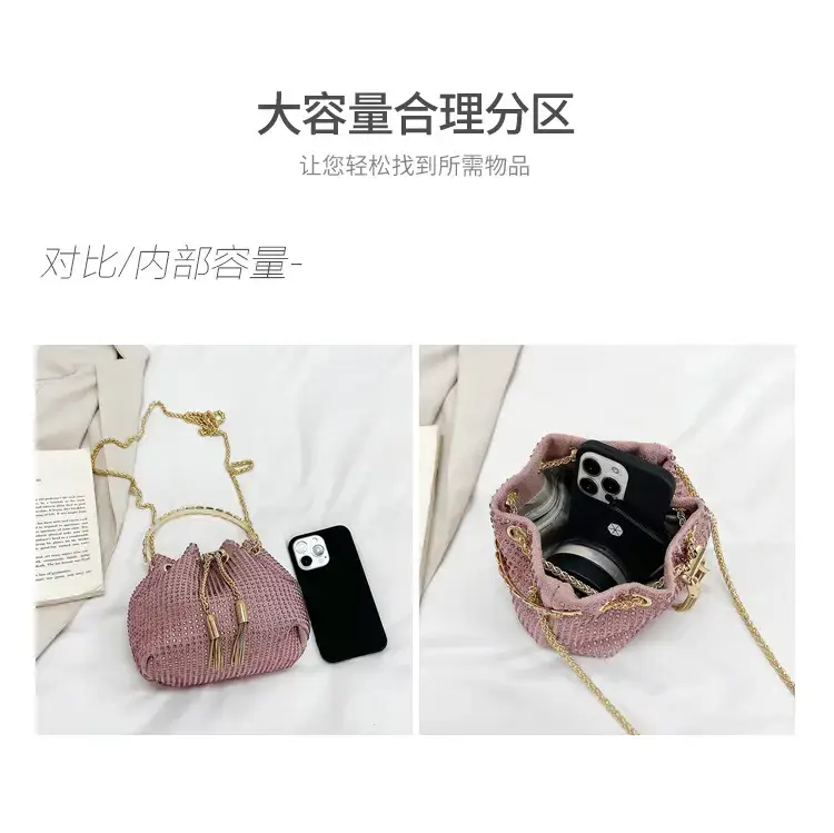 Pink Knitted Chain Bucket Bag for Women — feature 6