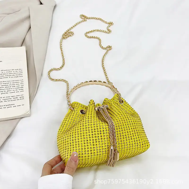 Pink Knitted Chain Bucket Bag for Women