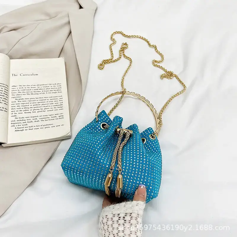 Pink Knitted Chain Bucket Bag for Women