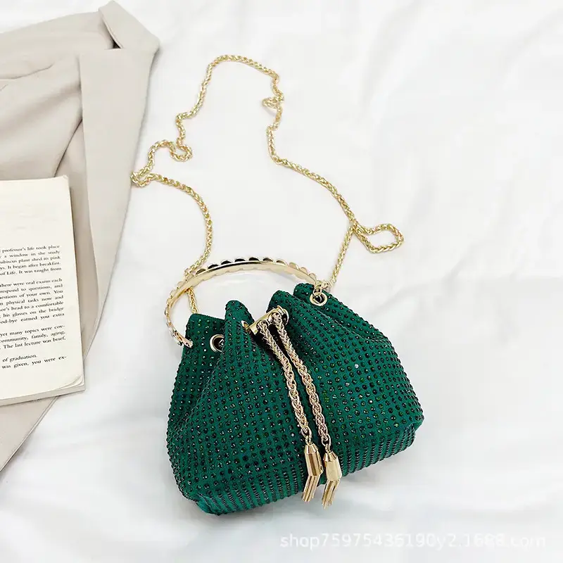 Pink Knitted Chain Bucket Bag for Women
