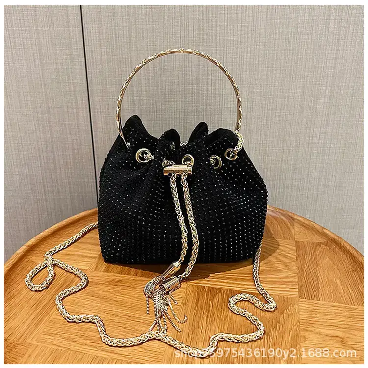Pink Knitted Chain Bucket Bag for Women