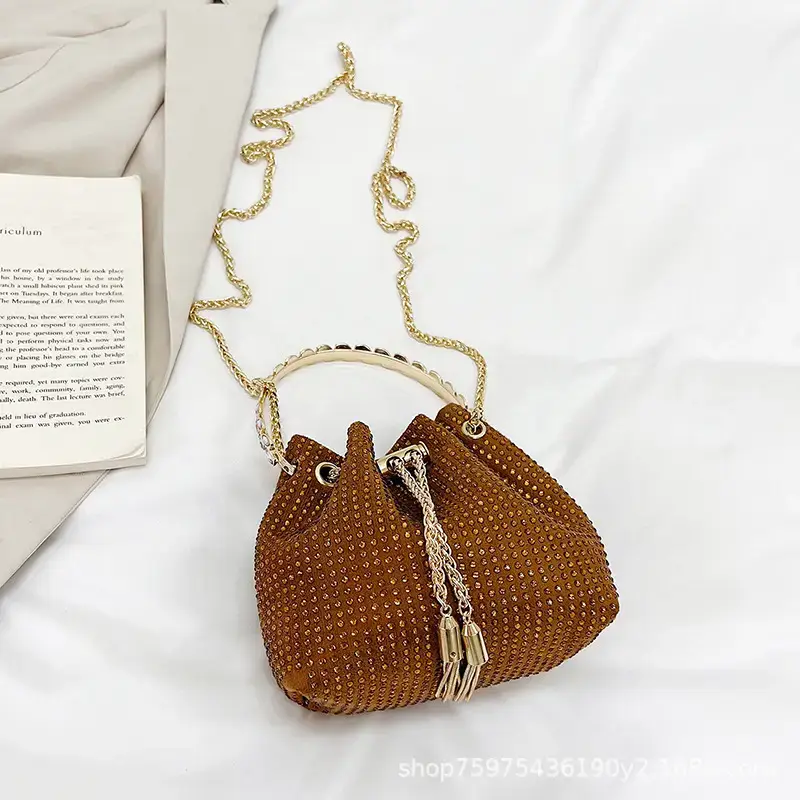 Pink Knitted Chain Bucket Bag for Women
