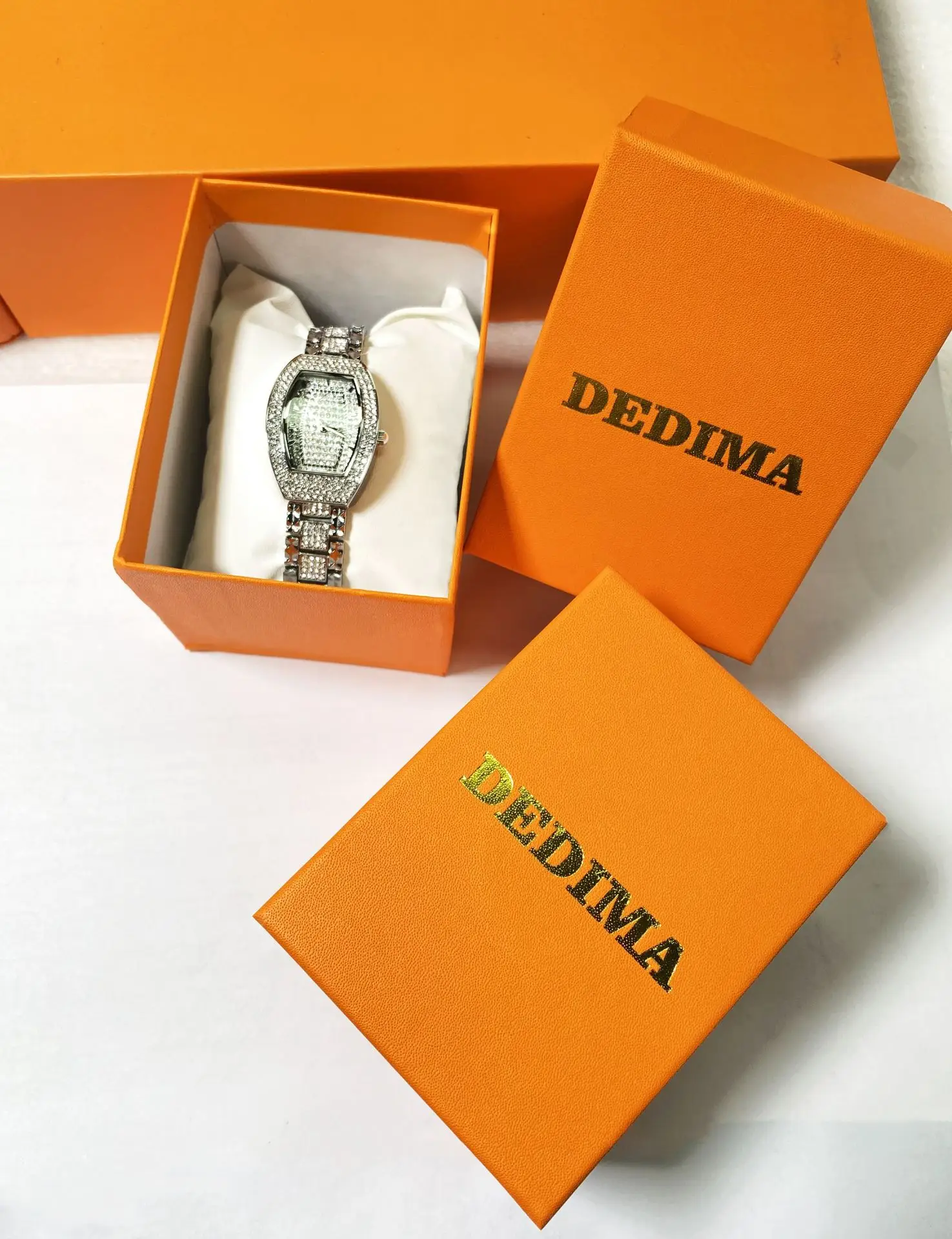 Orange Gold Stamped Square Watch for Men - Image 3