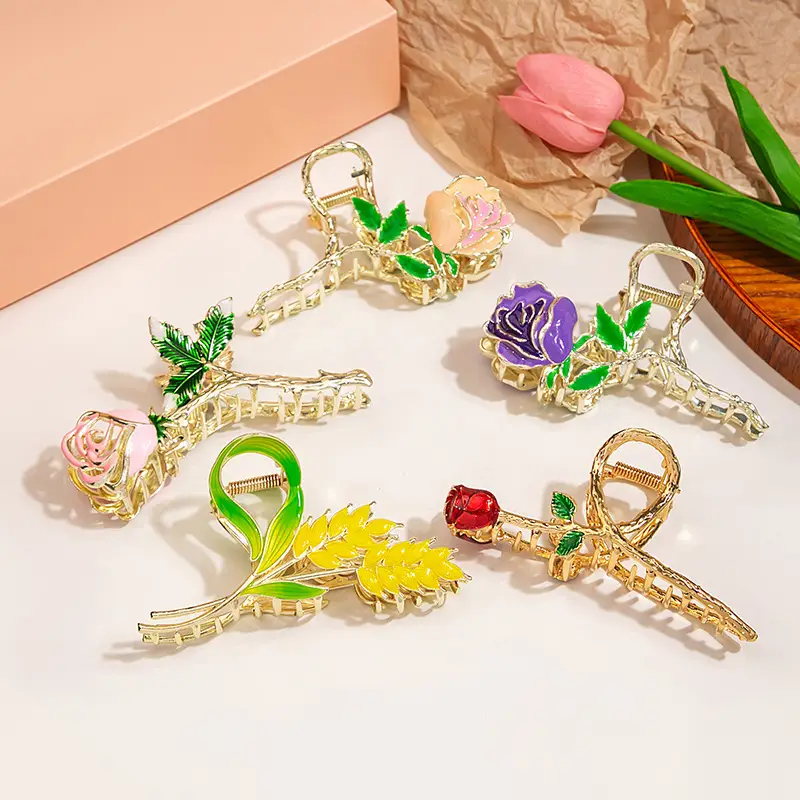 Golden Tulip Hairpin with Green Leaf Design - Image 20