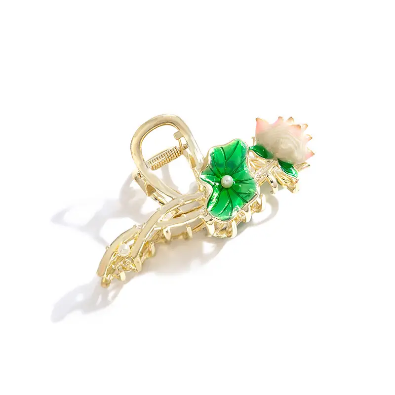 Golden Tulip Hairpin with Green Leaf Design - Image 11