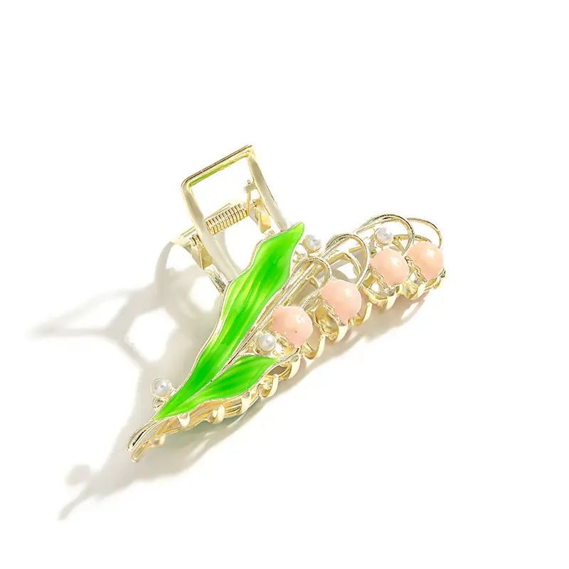 Golden Tulip Hairpin with Green Leaf Design - Image 3