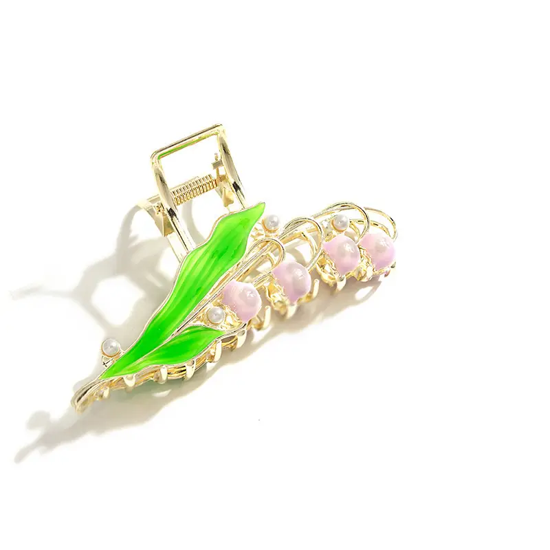 Golden Tulip Hairpin with Green Leaf Design - Image 4