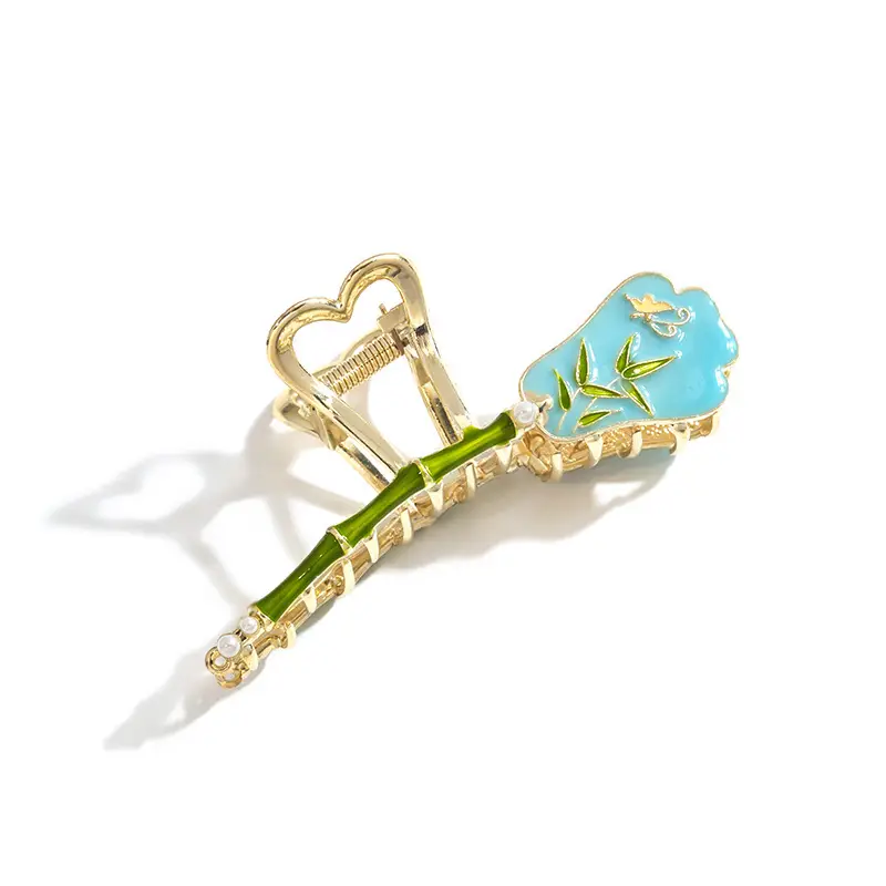 Golden Tulip Hairpin with Green Leaf Design - Image 8