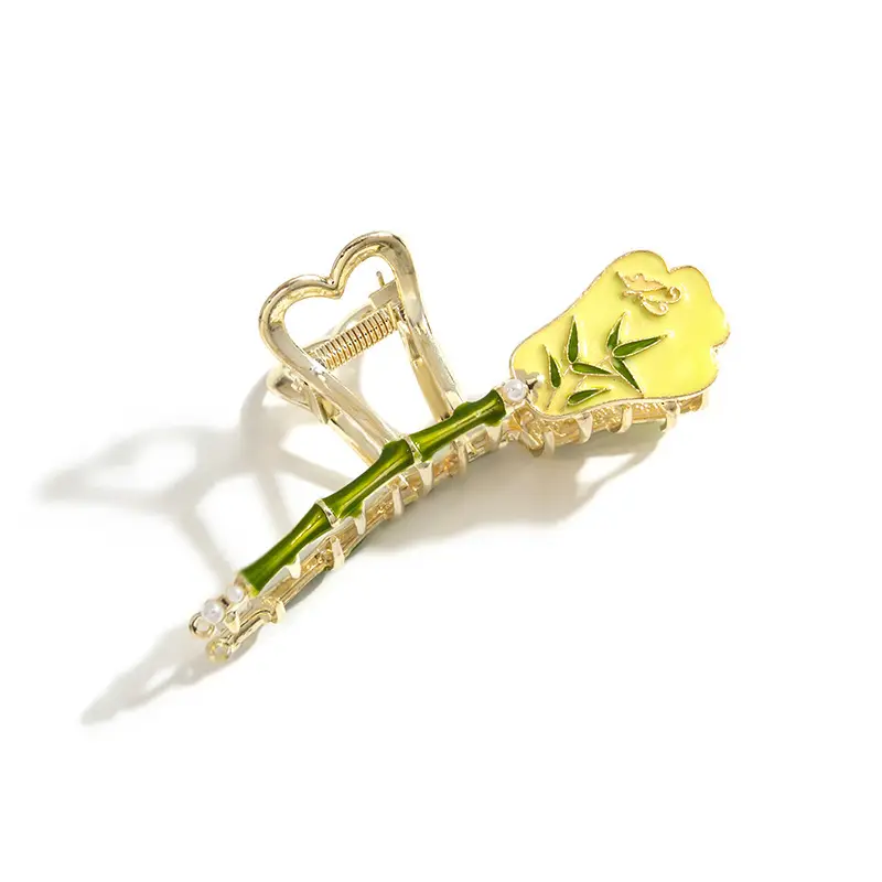 Golden Tulip Hairpin with Green Leaf Design - Image 9