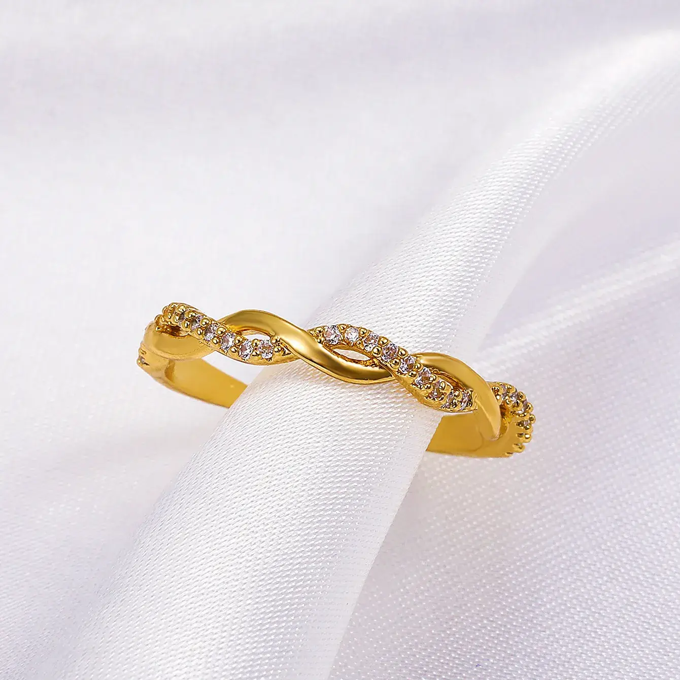 Golden Zircon Twist Ring for Women