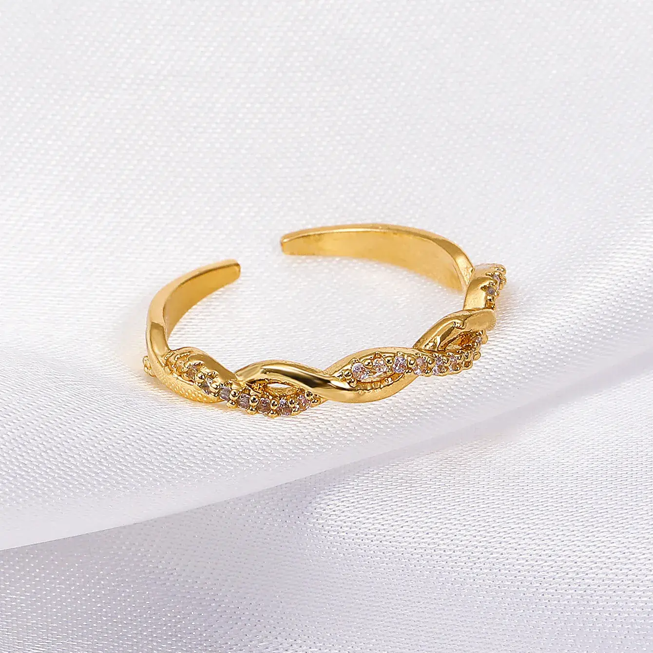 Golden Zircon Twist Ring for Women