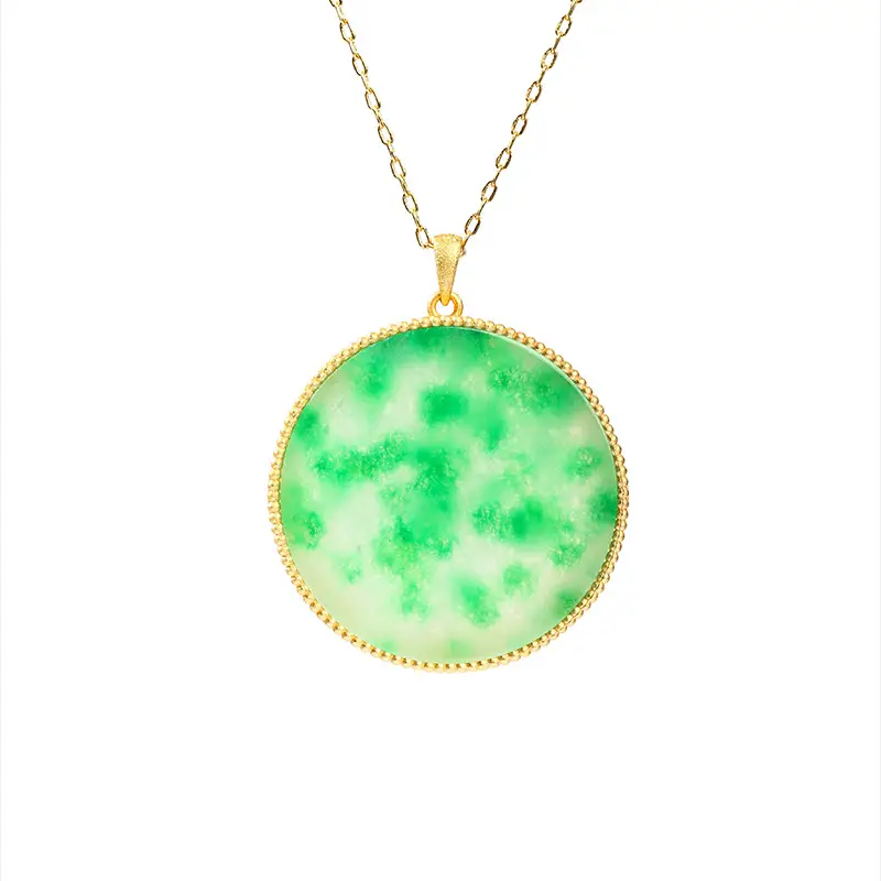 Round Inlay Jade Necklace Green Ice Glutinous Full Color - Image 6