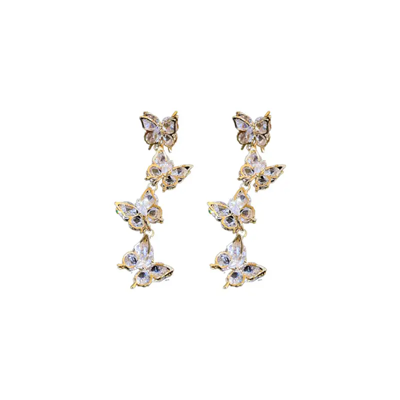 Silver Butterfly Earrings with Zircon Tassels - Image 6