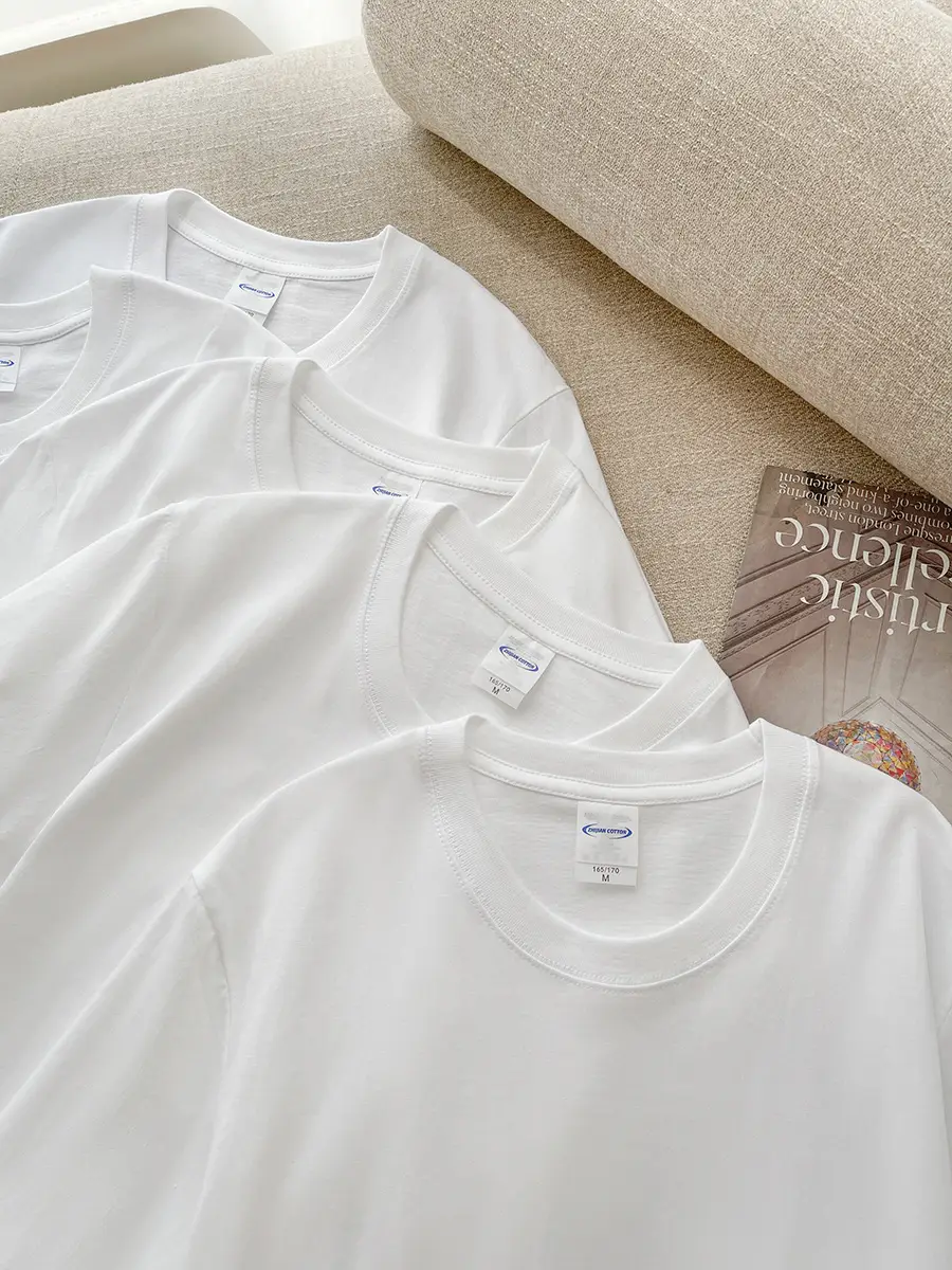 Men Women Summer White Cotton T-Shirt Round Neck - Image 4