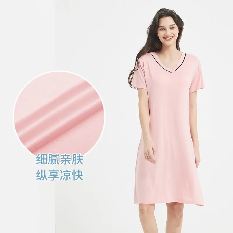 Women's Pink Short Sleeve Nightgown with Chest Pad - Image 7