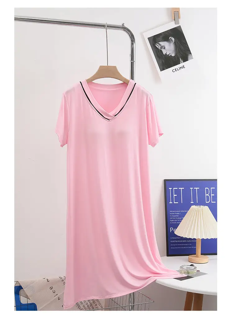 Women's Pink Short Sleeve Nightgown with Chest Pad — feature 11
