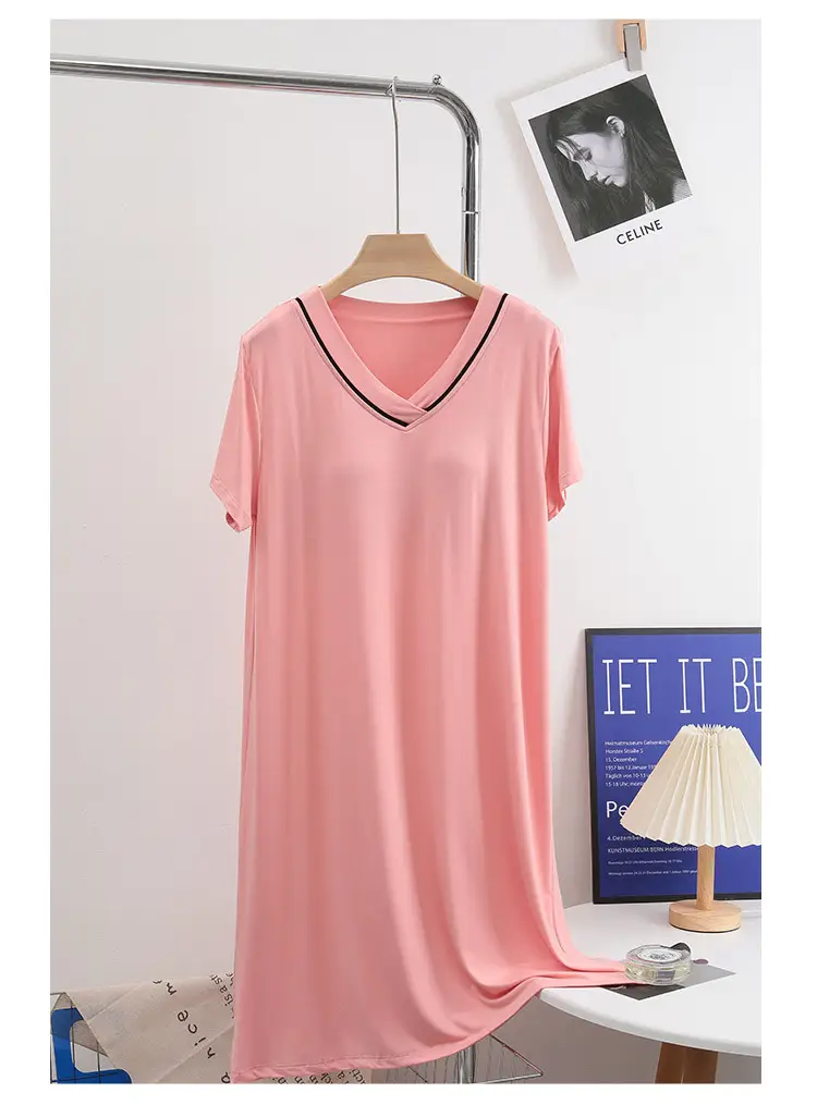 Women's Pink Short Sleeve Nightgown with Chest Pad — feature 12