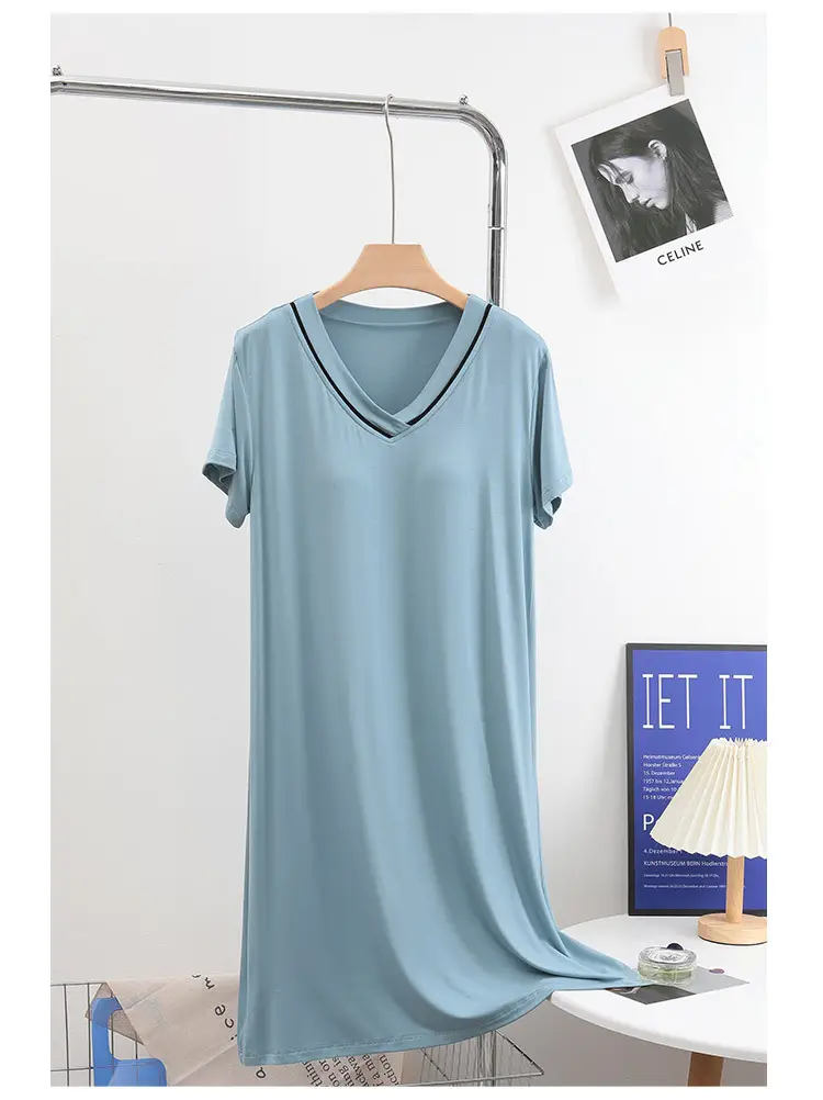 Women's Pink Short Sleeve Nightgown with Chest Pad — feature 13