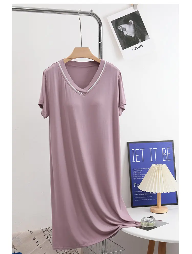 Women's Pink Short Sleeve Nightgown with Chest Pad — feature 14