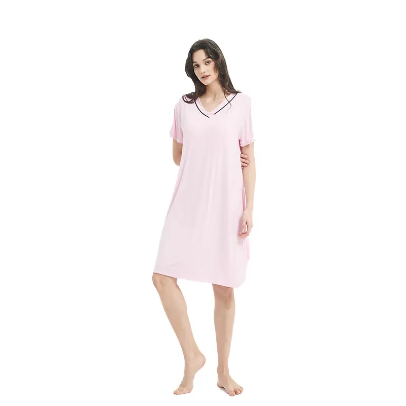Women's Pink Short Sleeve Nightgown with Chest Pad - Image 2