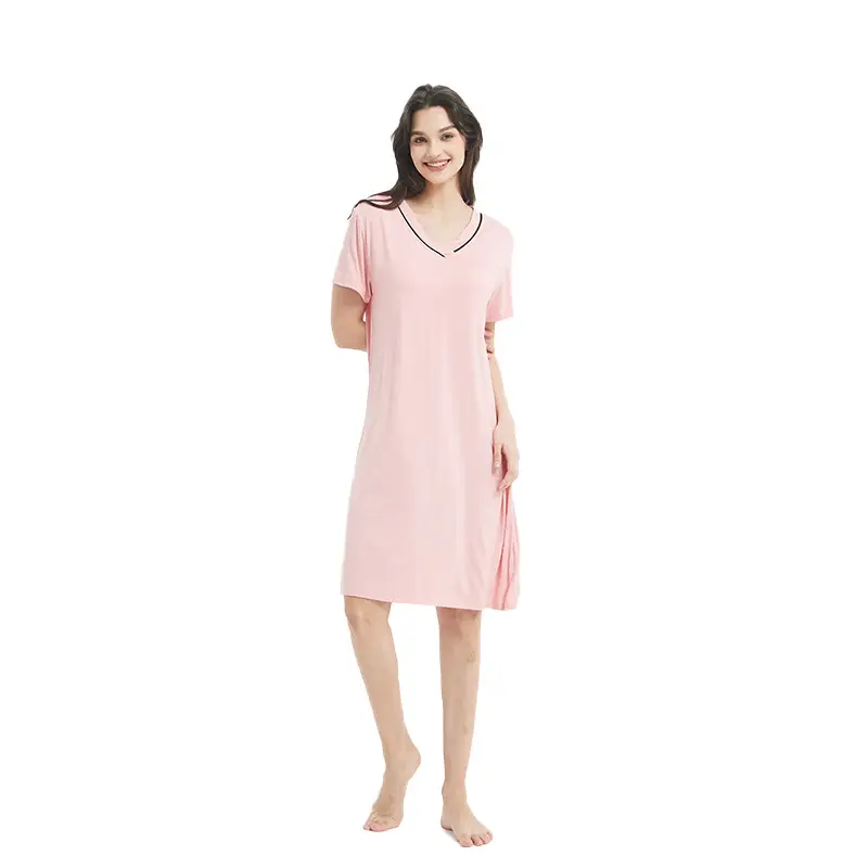 Women's Pink Short Sleeve Nightgown with Chest Pad - Image 3
