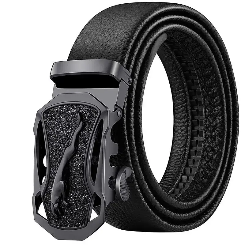 Men's Black Leather Belt with Automatic Buckle - Image 3