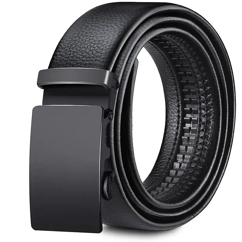 Men's Black Leather Belt with Automatic Buckle - Image 4
