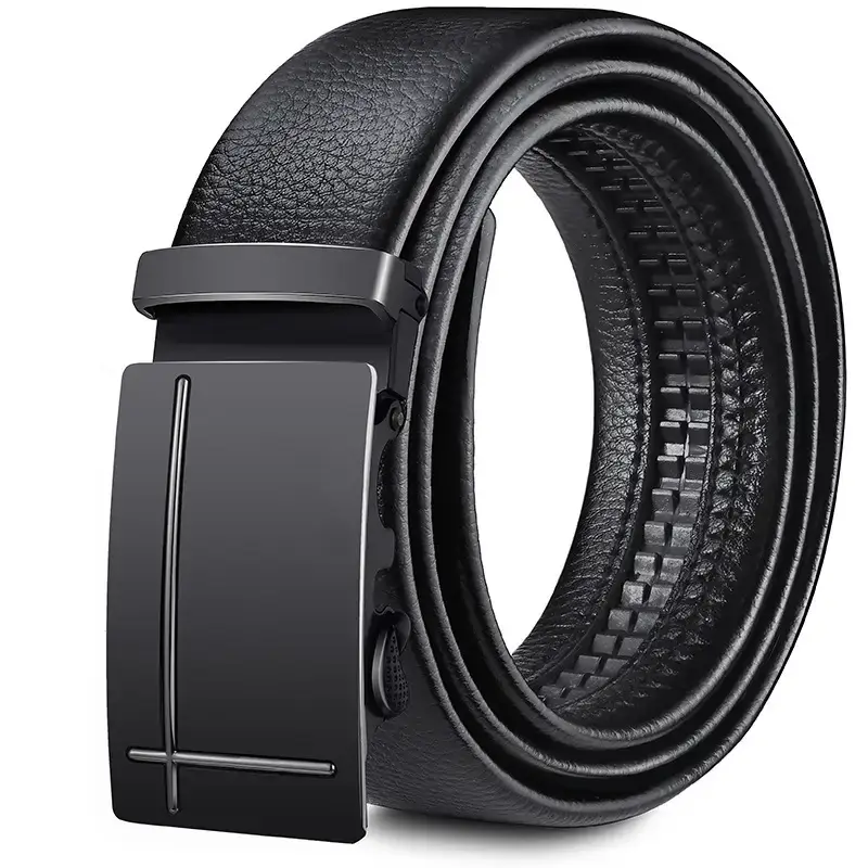 Men's Black Leather Belt with Automatic Buckle - Image 5