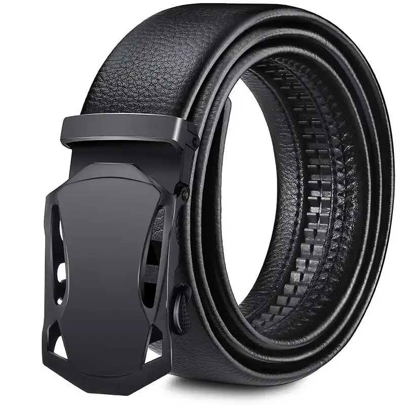 Men's Black Leather Belt with Automatic Buckle - Image 6