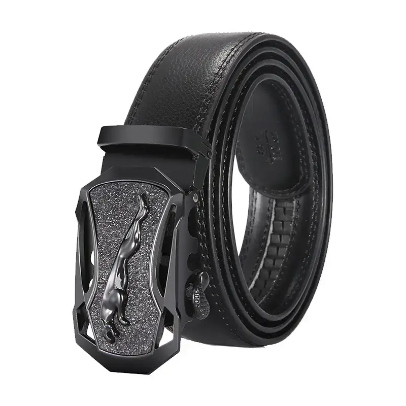Men's Black Leather Belt with Automatic Buckle
