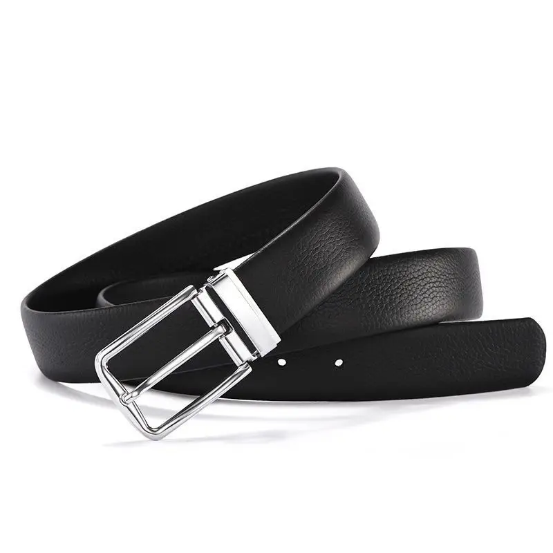 Men's Black Leather Belt Lychee Pattern