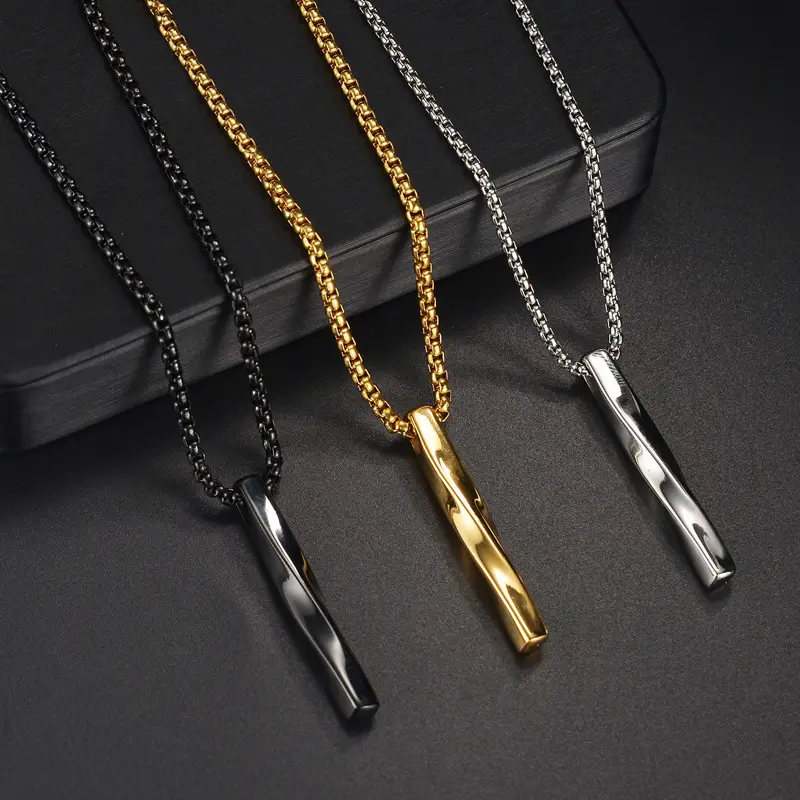 Men's Black Titanium Steel Pendant Necklace 6mm