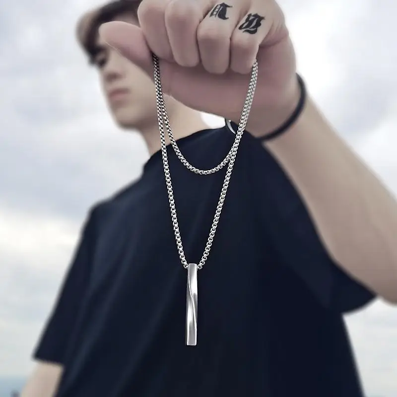 Men's Black Titanium Steel Pendant Necklace 6mm