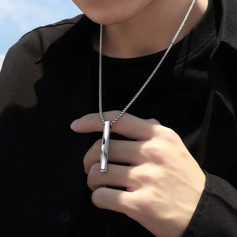 Men's Black Titanium Steel Pendant Necklace 6mm — feature 8