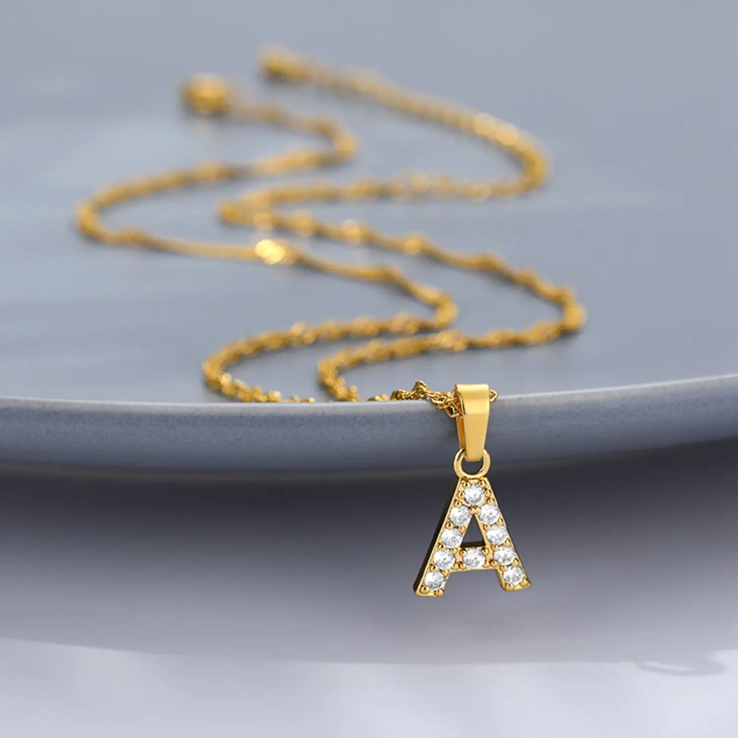 Stainless Steel Zircon Water Wave Necklace 40mm — feature 12