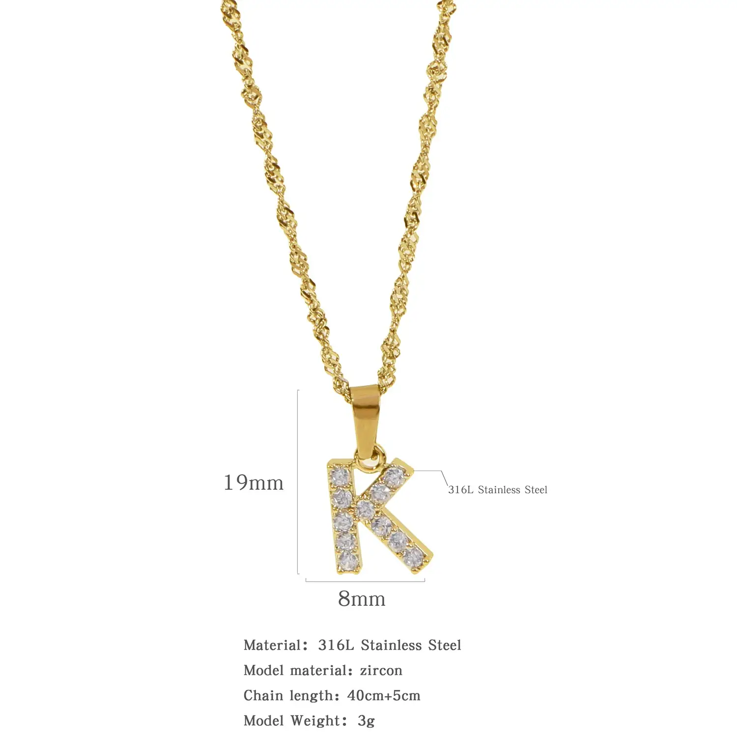 Stainless Steel Zircon Water Wave Necklace 40mm - Image 10