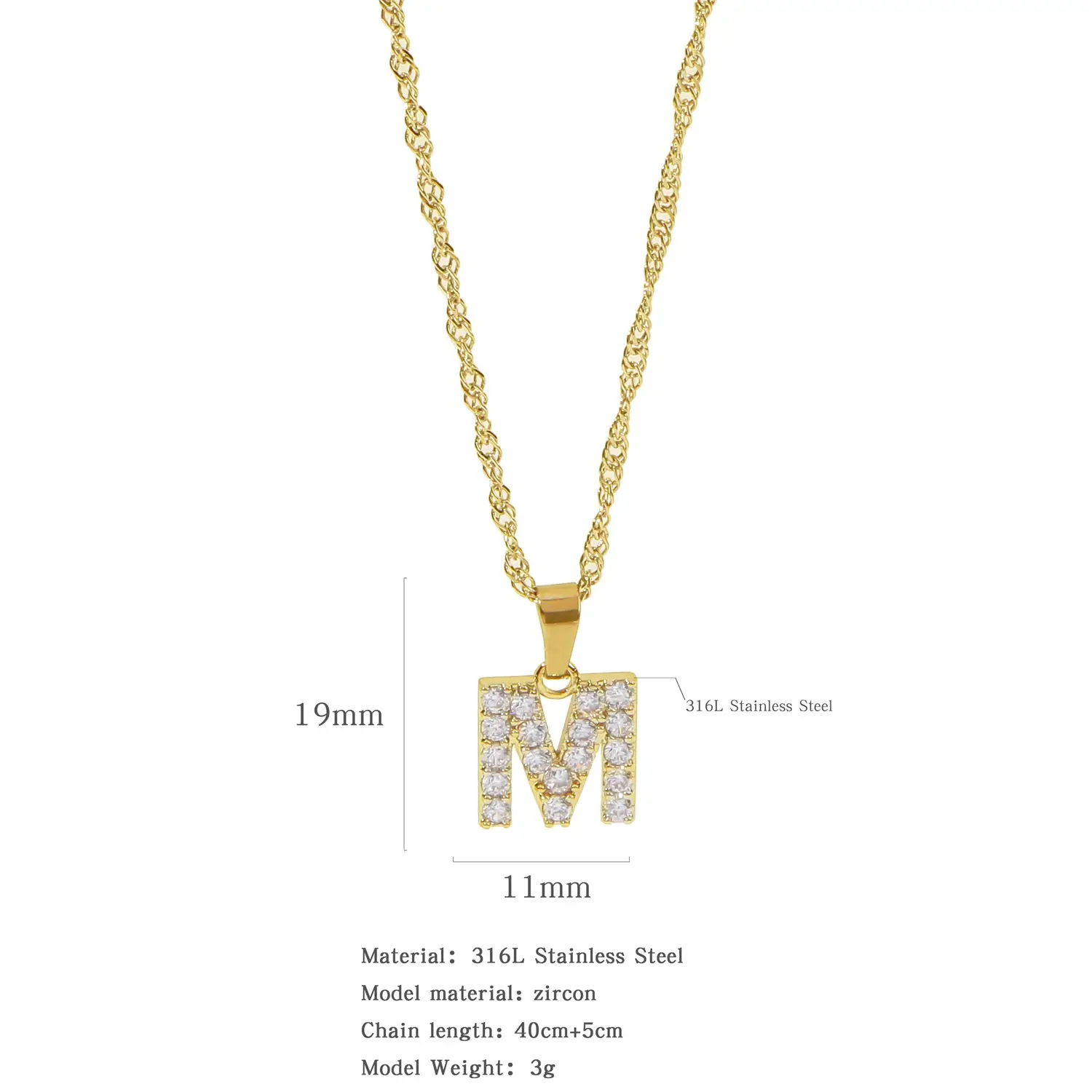 Stainless Steel Zircon Water Wave Necklace 40mm - Image 12