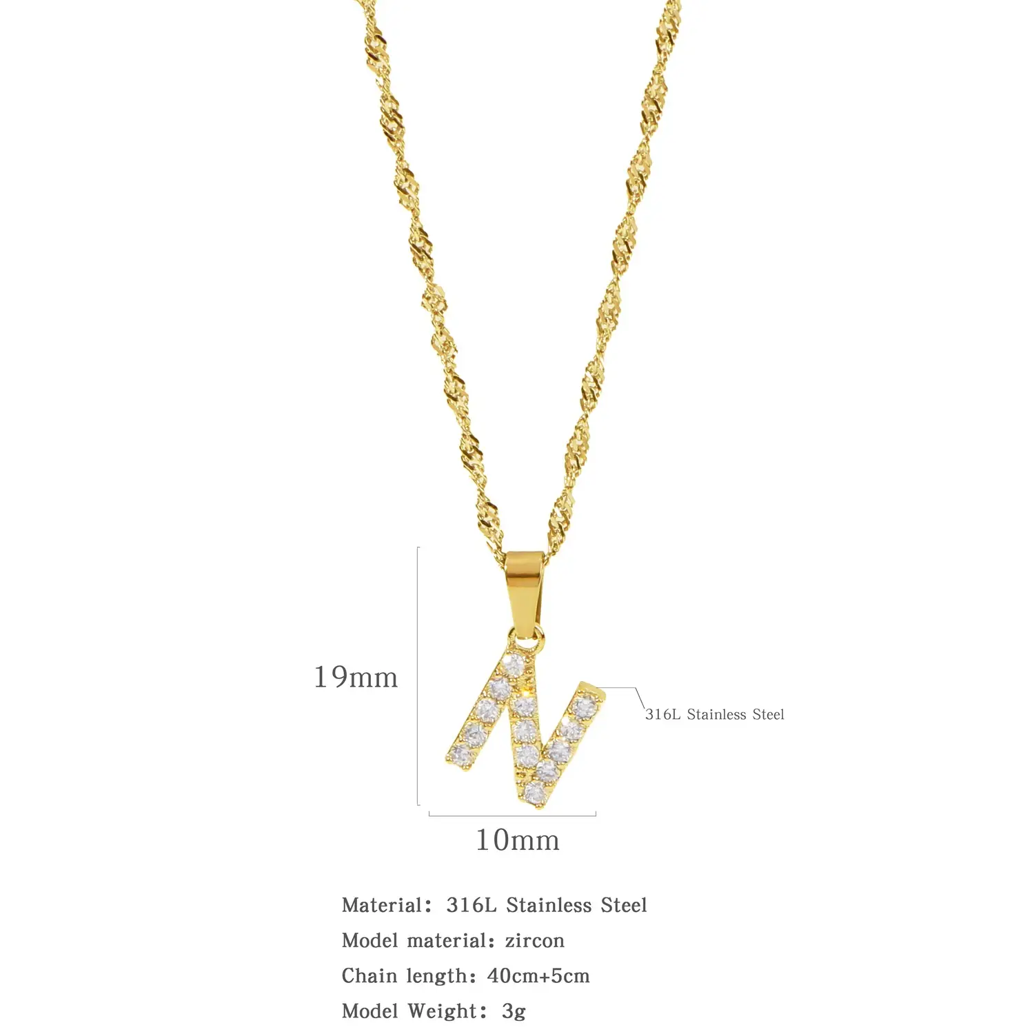 Stainless Steel Zircon Water Wave Necklace 40mm - Image 13