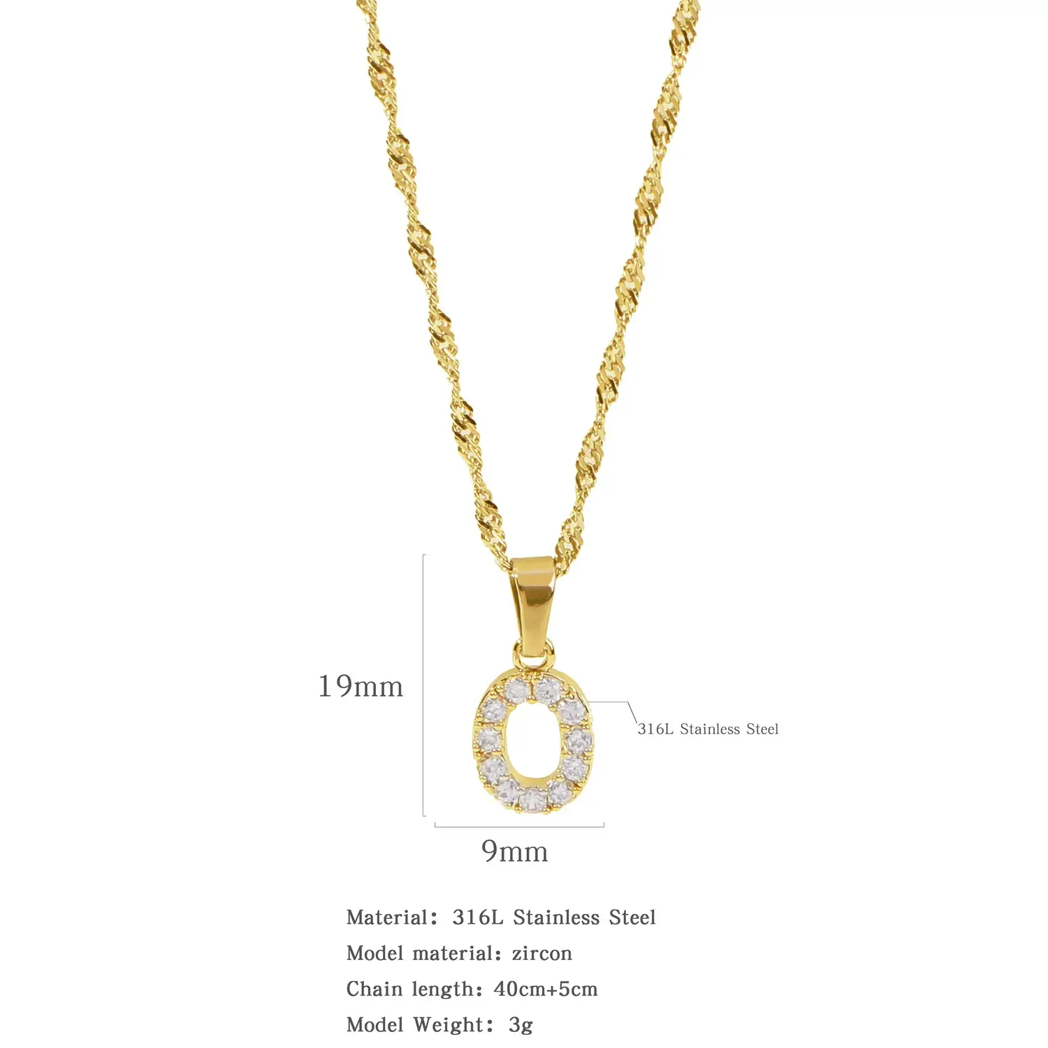 Stainless Steel Zircon Water Wave Necklace 40mm - Image 14