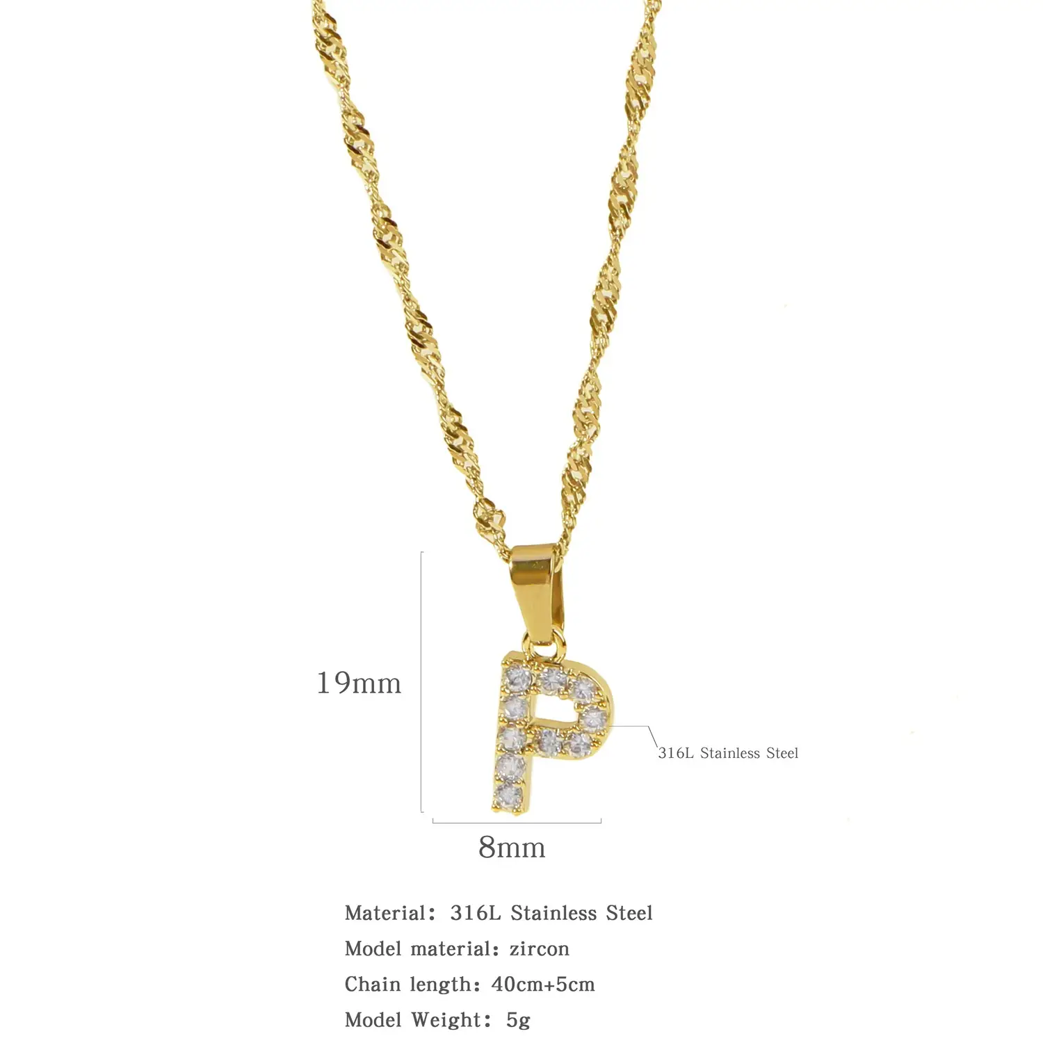 Stainless Steel Zircon Water Wave Necklace 40mm - Image 15