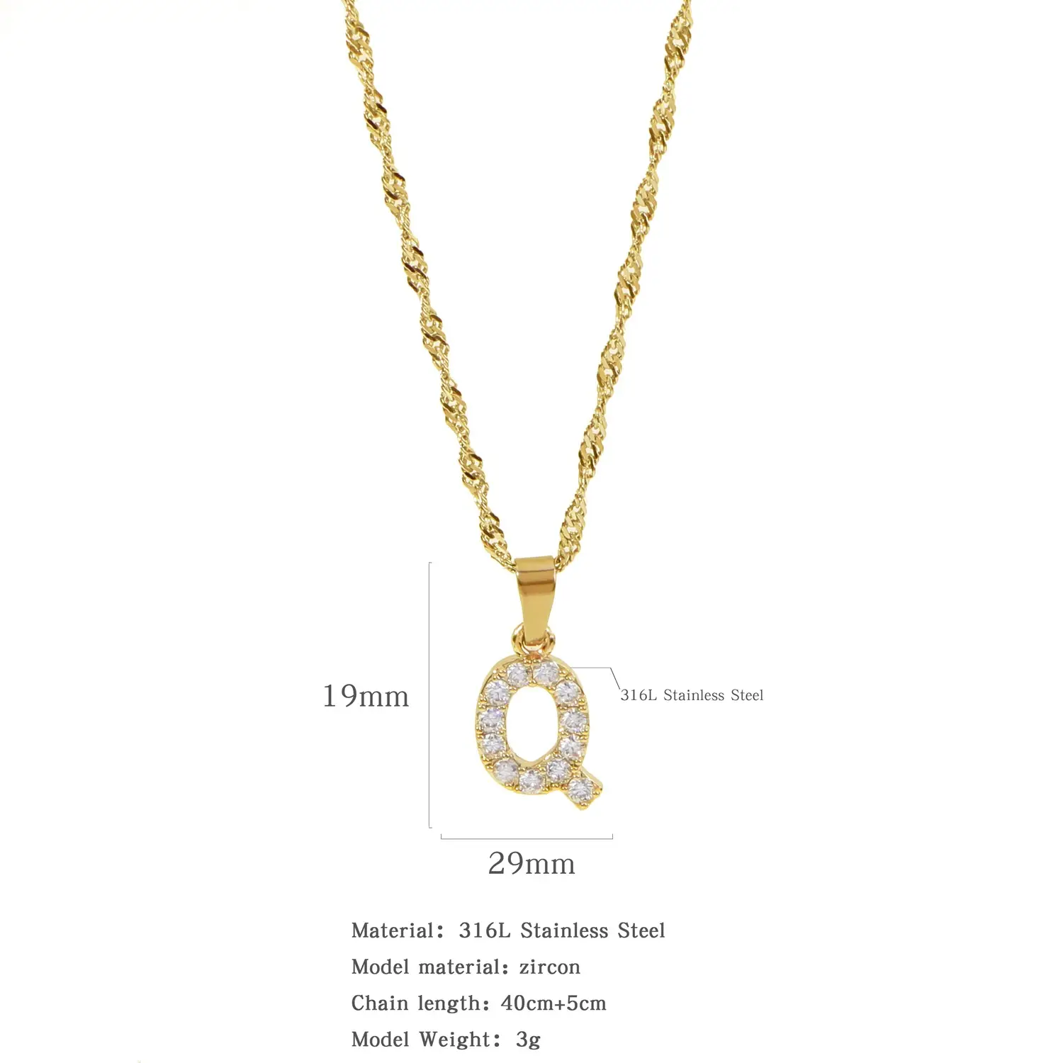 Stainless Steel Zircon Water Wave Necklace 40mm - Image 16