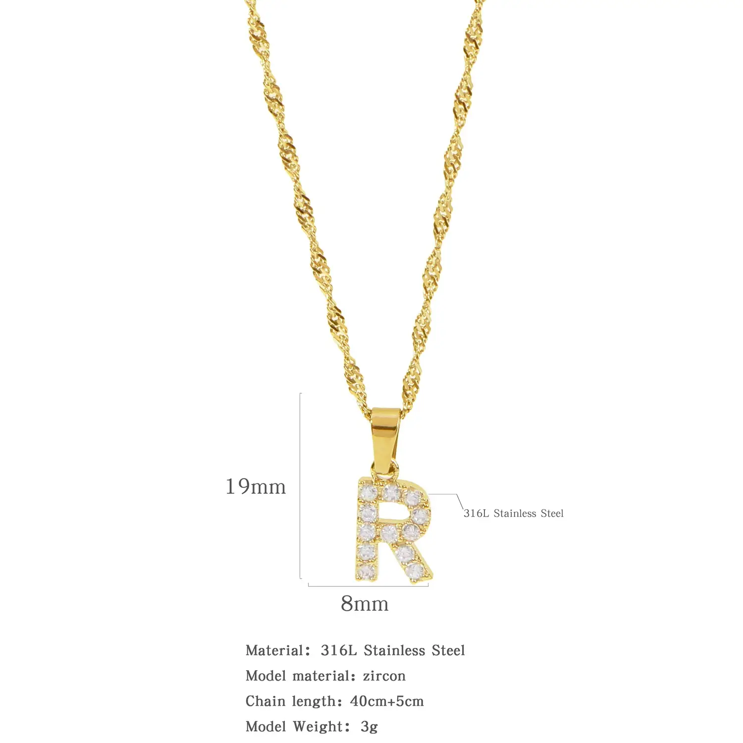 Stainless Steel Zircon Water Wave Necklace 40mm - Image 17