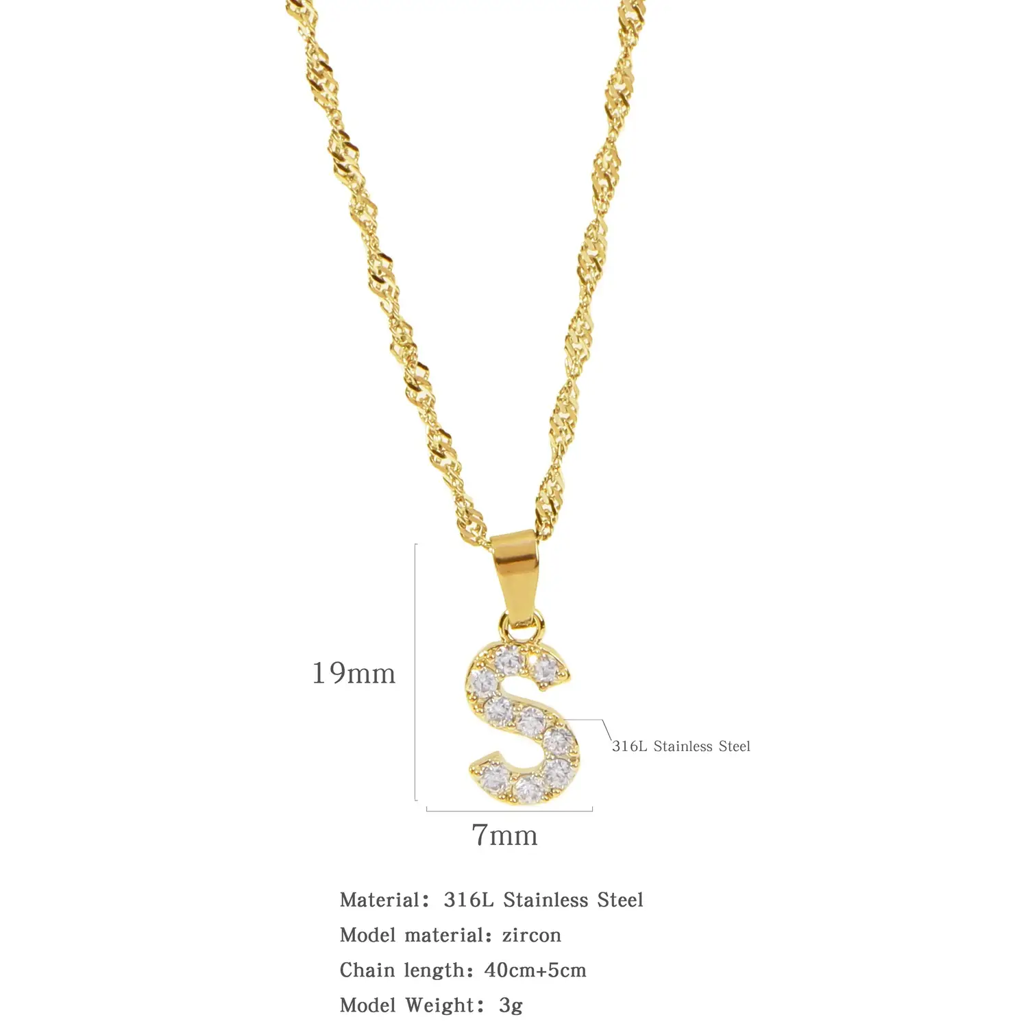 Stainless Steel Zircon Water Wave Necklace 40mm - Image 18