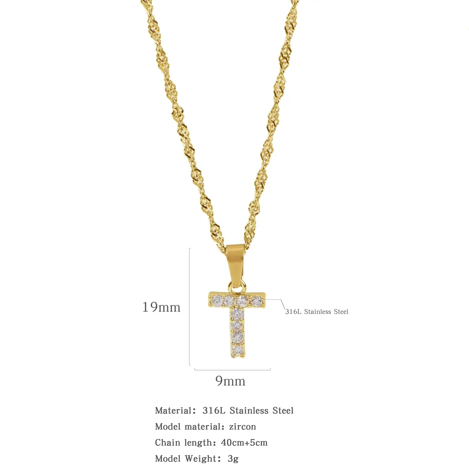 Stainless Steel Zircon Water Wave Necklace 40mm - Image 19
