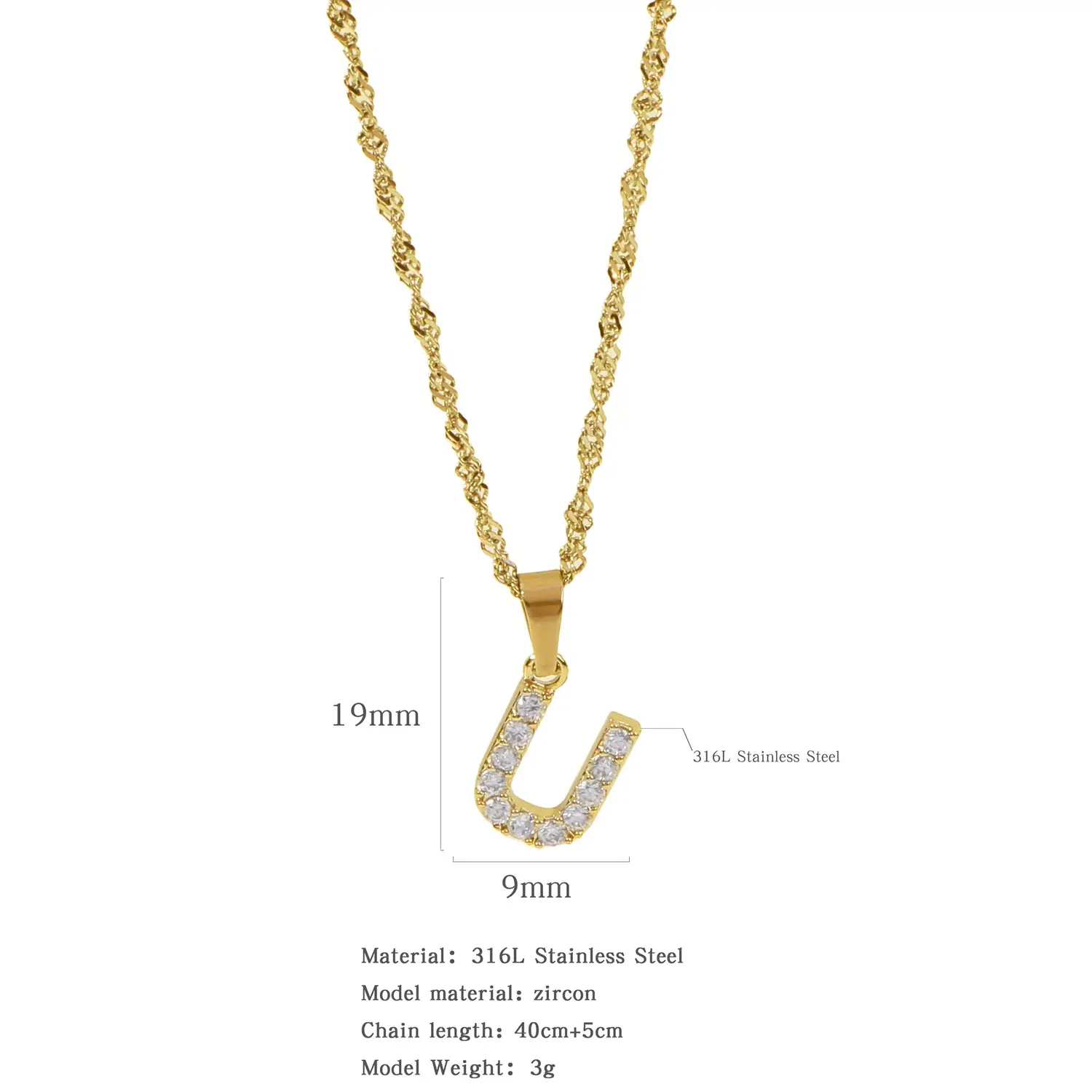 Stainless Steel Zircon Water Wave Necklace 40mm - Image 20