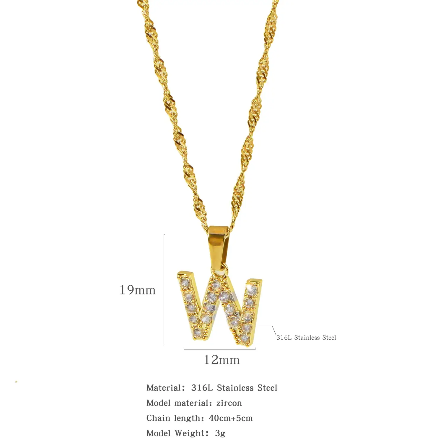 Stainless Steel Zircon Water Wave Necklace 40mm - Image 22