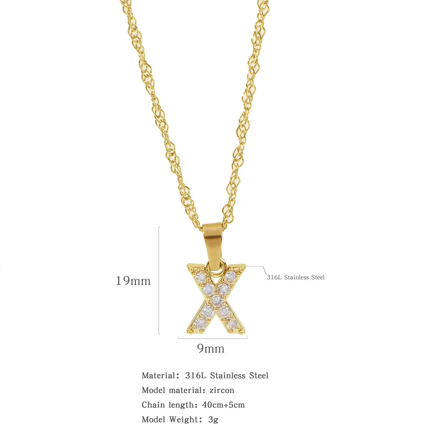Stainless Steel Zircon Water Wave Necklace 40mm - Image 23